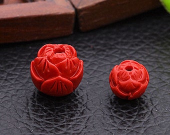 10pcs-8mm Carved Lotus flower spacer beads,Red Cinnabar round beads-10mm available