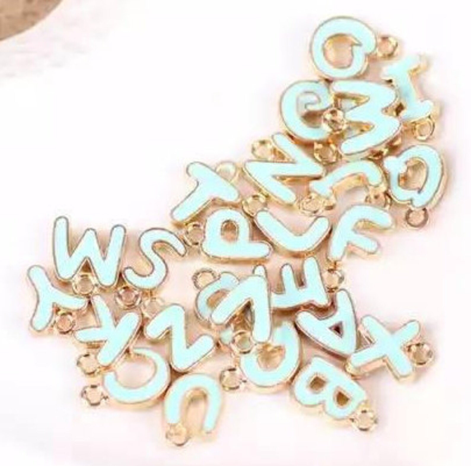 26 alphabet letters set gold tone enamel blue letter