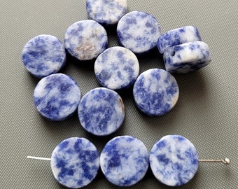 6pcs-12mm Natural Sodalite gemstone coin beads, bracelet beads set, Earring beads, beads for necklace