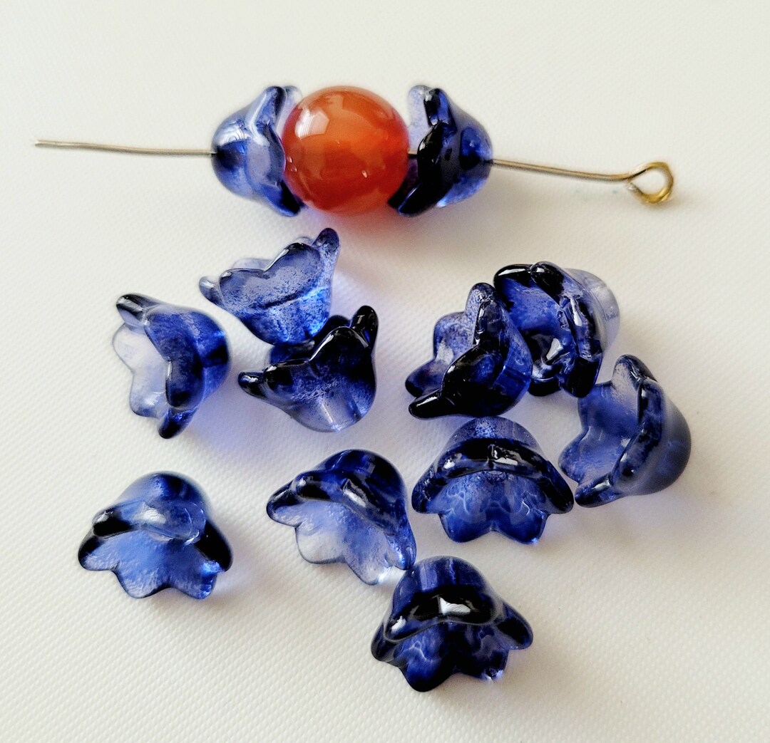 8pcsnavy Blue Glass Flower Beads Caps DIY Minimalist Etsy