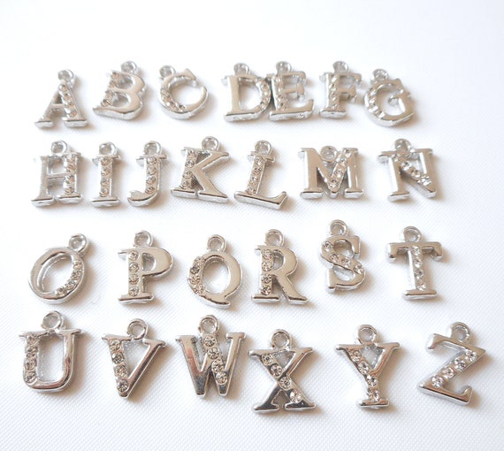 26 Alphabet Letters Set-1 Loop Silver Plated Letter Charms W/ 