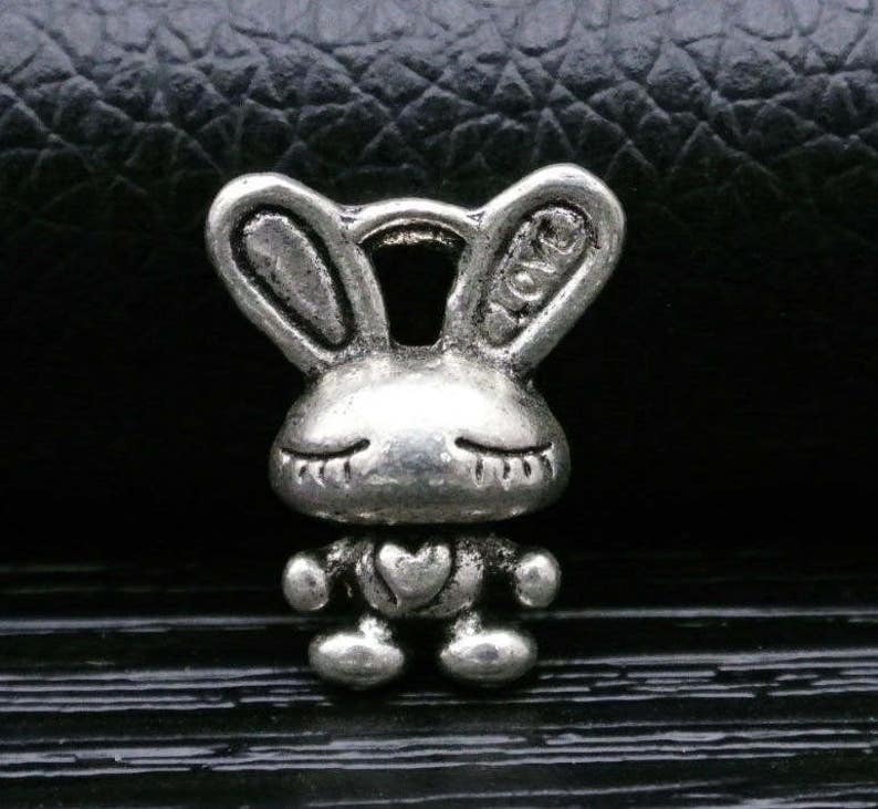 bunny charm w love-silver tone or bronze tone 6pcs-3D rabbit charm