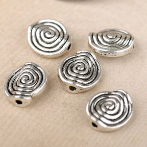8pcs-2 side silver tone spiraling beads,spacer beads, stopper beads-bronze tone available