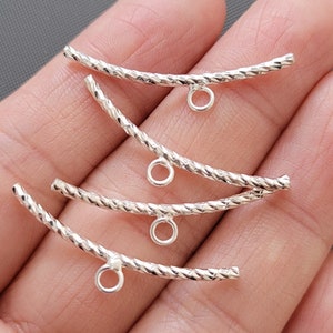 10pcs-1 loop silver tone curved tube spacer, pendant connector
