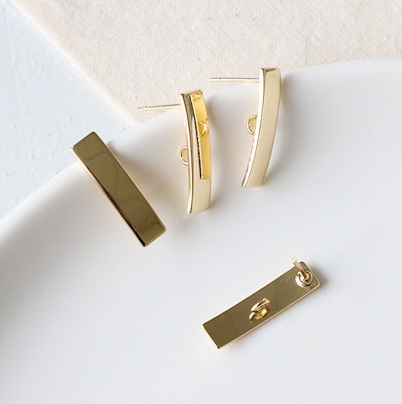 4pcs 2 Pairsgold Plated Rectangle Earring Post W/ 1 Loop Etsy