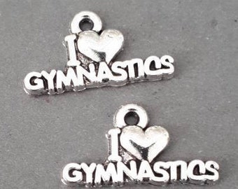 6pcs-silver tone I love Gymnastic charm, Gym Bracelet Charm