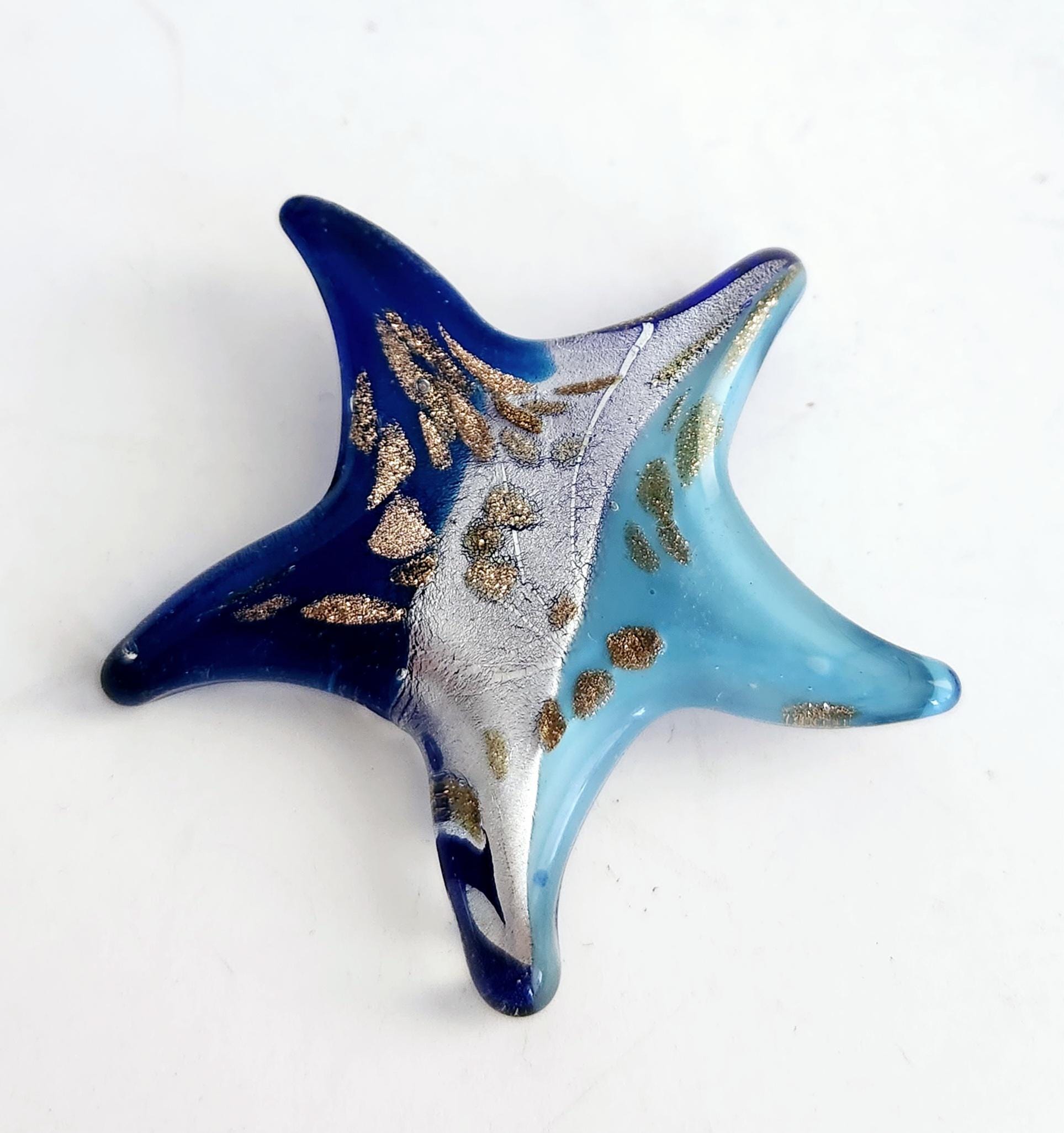 Pendentif étoile En Verre Style Murano - Bijou Bleu En Or Jaune, Multi-rangs, Neuf Sans Emballage