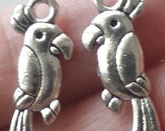 10pcs-2 sided- silver tone Parrot charm- silver tone tropical  bird charm