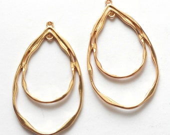 2pcs- 2 loop gold tone earring hoop, 2" bohemian earring findings,