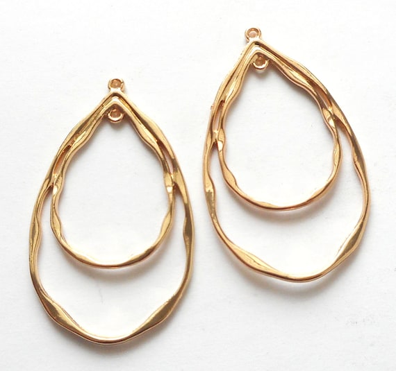 2pcs- 2 loop gold tone earring hoop, 2" bohemian earring findings,