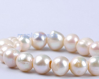 4pcs,  2mm Large hole , 9mm-10mm white ivory round Pearls-Genuine fresh water Pearl loose beads