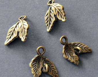 6pcs- 2 loop Leaf connector-Antique bronze tone Leaf connector