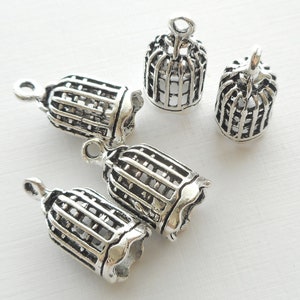 4pcs-3D silver tone bird cage charm-silver tone Birdcage charm-bronze tone available