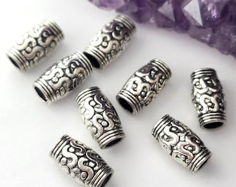 Silver Tone Tube Beads, Large Hole Barrel Spacer for Jewelry Making Supplies-6pcs