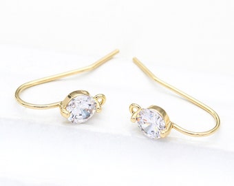 2pcs,1 pair-14K gold plated Cubic Zirconia Ear wire w/ 1 loop, Earring Hooks