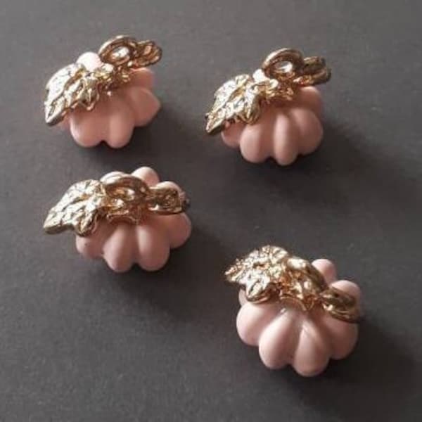 4pcs-3D charm, gold tone painted pink pumpkin charm, DIY Pumpkin earrings, minimalist earrings-more colors