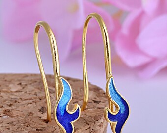 4pcs, 2 pairs-Enamel blue Ear wire w/ 1 loop, brass base silver or gold plated Earring Hooks