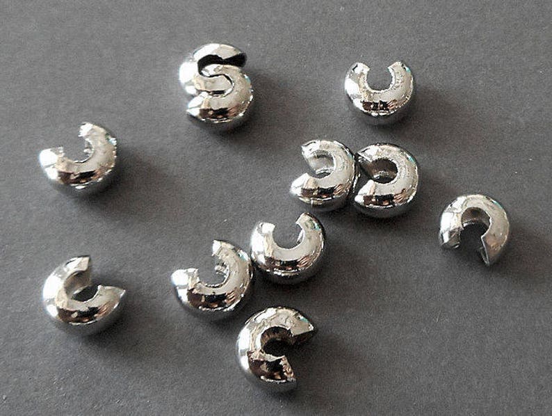 40pcs-2mm hole Crimp Beads, Silver Tone spacer Beads image 1