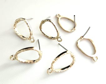 4pcs, 2 Pairs-Gold plated Earring Post w/ 1 loop, gold tone earring findings