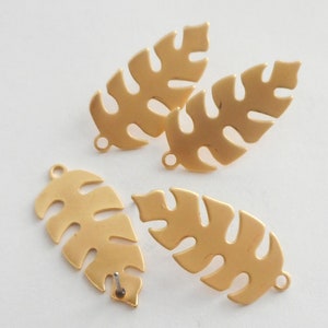 1 Paar vergoldete Monstera Blatt Ohrstecker mit 1 Öse 30mmX14mm Blatt Stecker