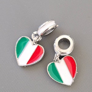 1pc-large hole enamel Heart charm, Italian Flag Charm, European beads