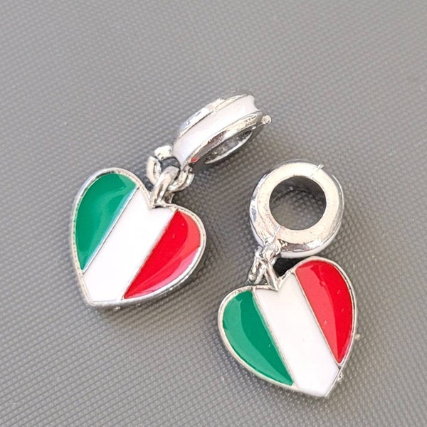 1pc-big hole enamel Heart charm, Italian Flag Charm, European beads