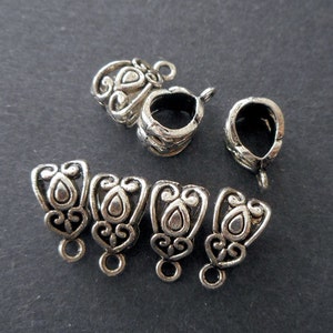 8pcs-Silver tone pendant bails, pendant connector, pendant holder, silver tone findings, large hole bail