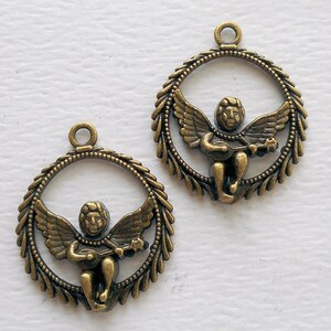 6pcs-brass Angel play music charm, bronze tone angel w/ wing Charm