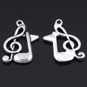 6stk-Music Note Charm - Violinschlüssel & Note, silberfarbener Musiknote Charm