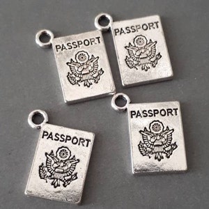 6pcs- silver tone passport charm, traveling charm, vacation charm
