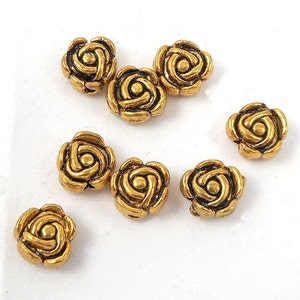 10pcs--Golden tone flower beads, rose flower space beads, beads for jewelry