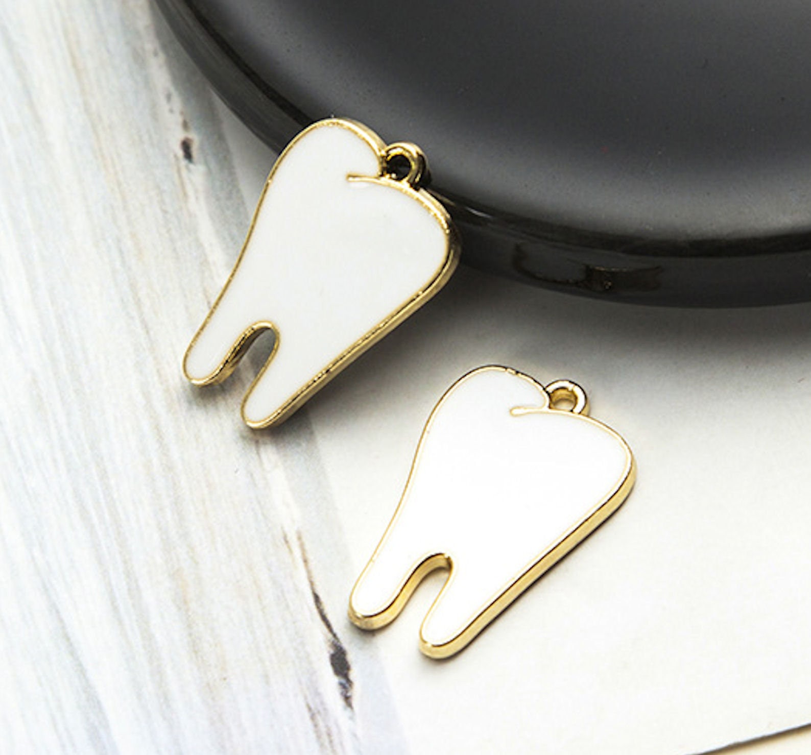 6pcs21mmx4mm Gold Tone Enamel Teeth Charm Dental Clinic Etsy UK