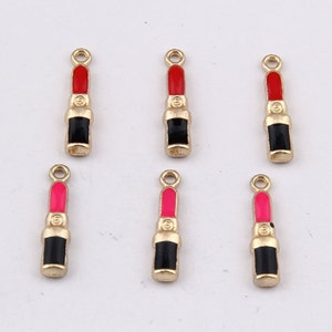 8pcs-gold tone enamel small lipstick Charm,make up charm