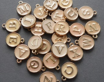14mm Gold Tone Enamel Alphabet Letter Charms, Double Sided Letters Set, Personalized Charm