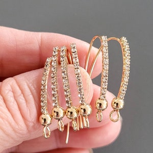 2pcs, 1 pair-14K gold plated brass cubic zirconia Ear wire, long ear wire, long earring hooks, kidney earring hook