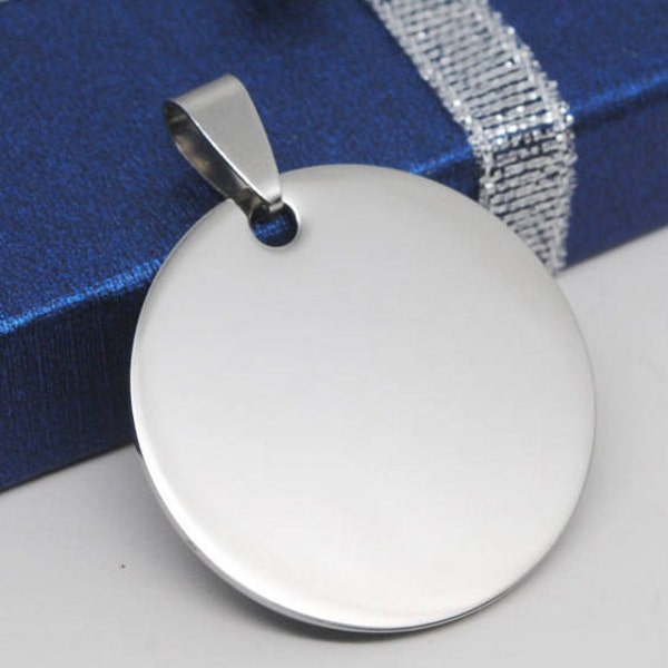 1pc-27mm Polished stainless steel  plain round  tag pendant