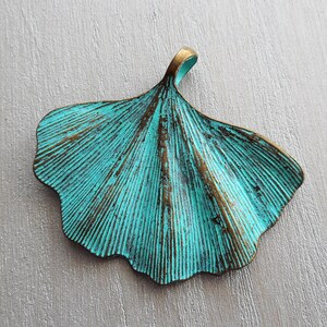 1pc-2&quot;X1.75&quot; patina brass ginkgo leaf charm pendant
