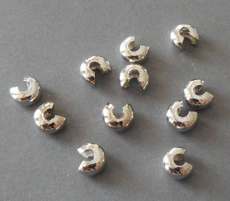 40pcs-2mm hole Crimp Beads, Silver Tone spacer Beads image 2