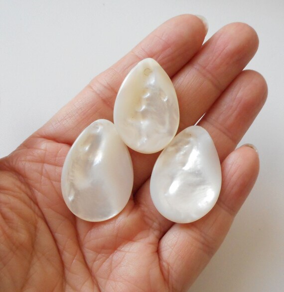 5pcs-shiny Side Drilled Natural White MOP Mother of Pearl Shell 