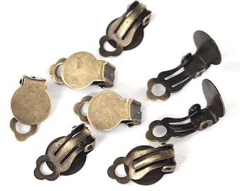 8pcs Bronze Clip On Earring Findings with Cabochon Pad for Non Pierced Earrings, DIY Jewelry Supplies