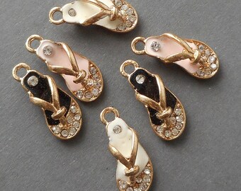 2pcs-enamel gold tone slippers charm w/ Rhinestone-pick the color