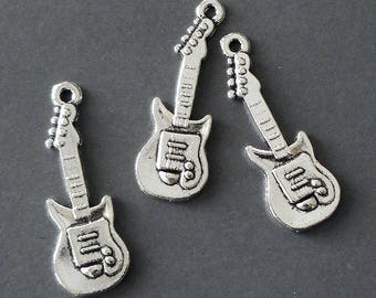 4pcs-1.5" silver Guitar charm, silver tone music charm, party charm, instrument charm