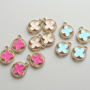 6pcs-gold tone enamel Clover charm- pick the color