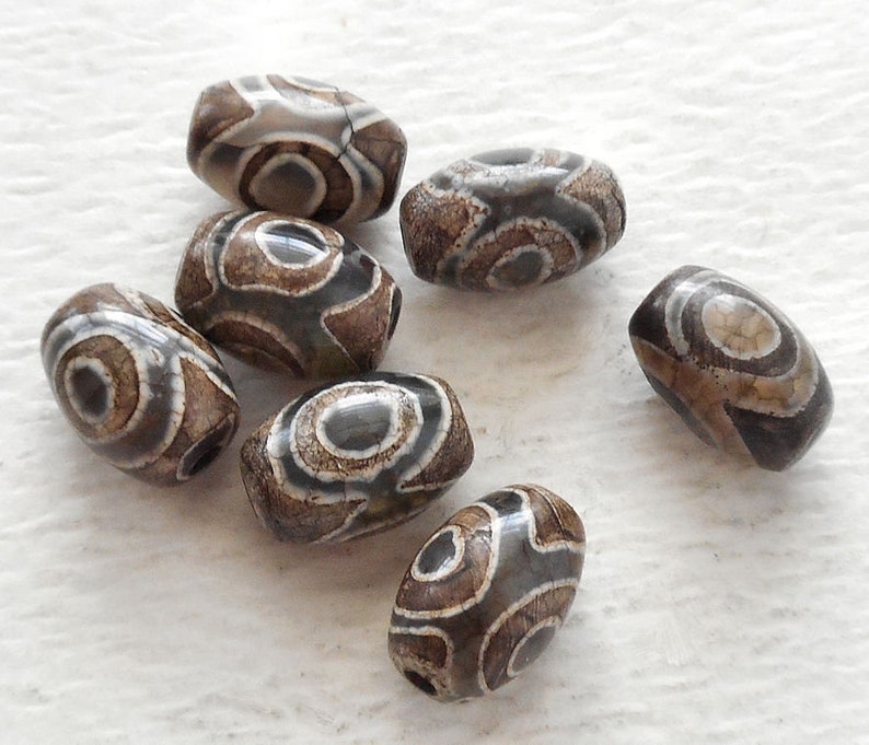 6pcs-12mmX7mm Tibetan Natural veins Agate gemstone barrel beads