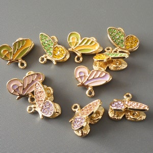 2pcs-2 sided earring connector, 2 loops gold tone enamel Butterfly connector-Rhinestone Butterfly connector-pick the color