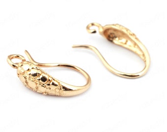 4pcs- gold plated Ear wire for Earring Making, Textured French Hooks Earring Findings