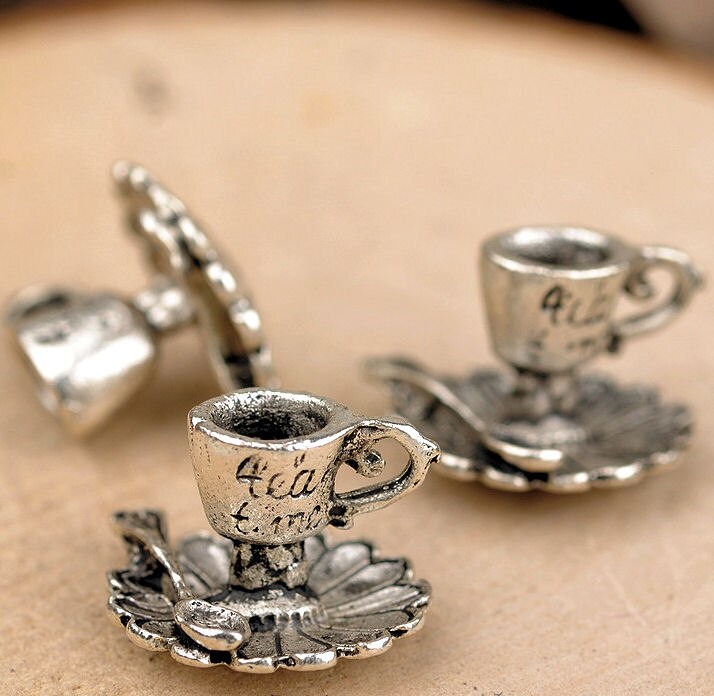6pcsvery cute 3D Tea cup charm1 loopsilver tone metal Charm Etsy