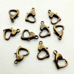 10pcs-Bronze tone Heart lobster clasp, jewelry findings, bracelet closure, necklace closure