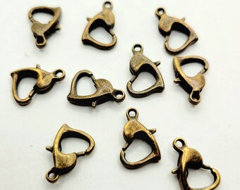 10pcs-Bronze tone Heart lobster clasp, jewelry findings, bracelet closure, necklace closure