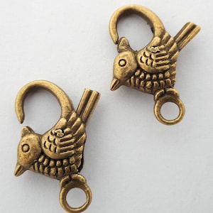 4pcs- Bird shape Lobster clasp -Antique brass metal jewelry findings-AH 3933